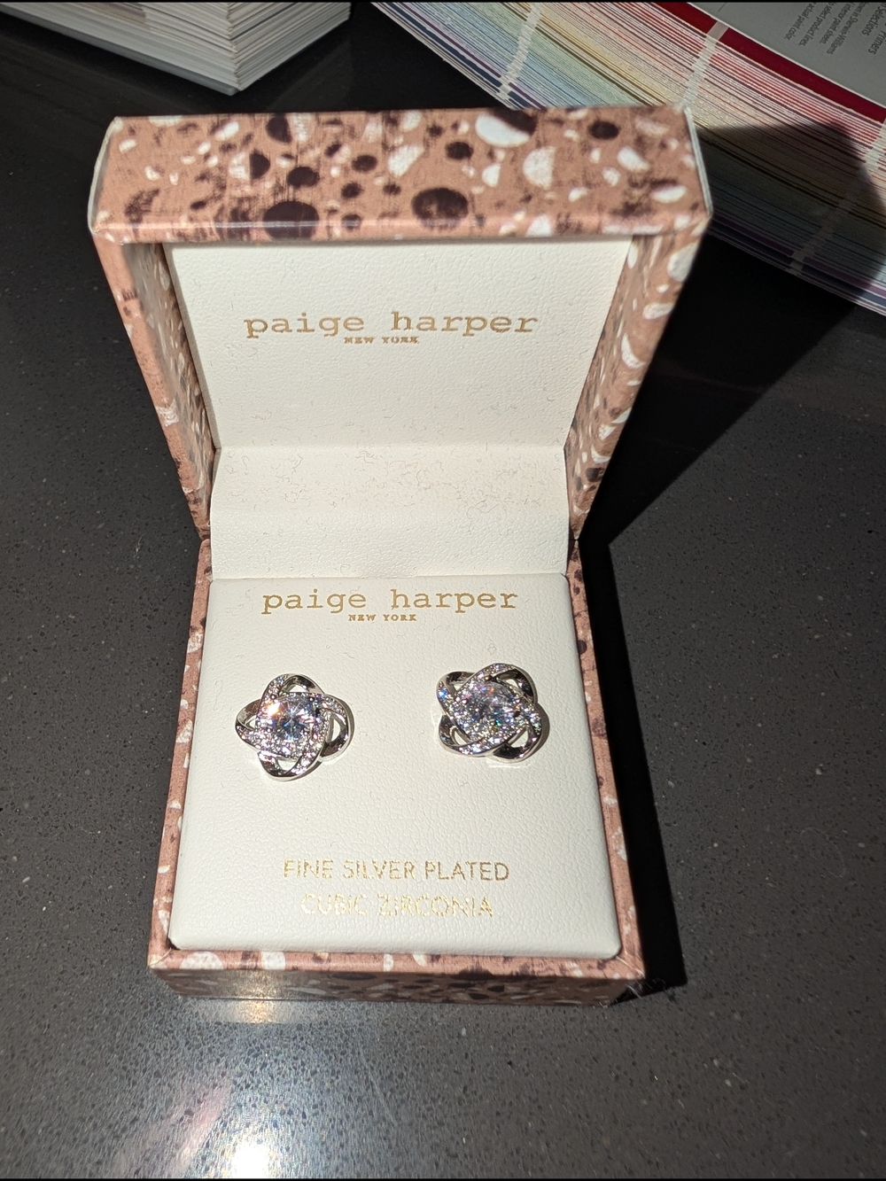 Silver-Plated Clear Crystal Knot Stud Earrings